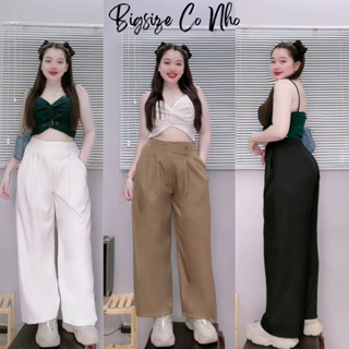 Quần dài ống xuông bigsize nữ lưng chun co giãn cách điệu hai nút gài dáng xếp ly chất vải cotton dành cho chuppy- Q30