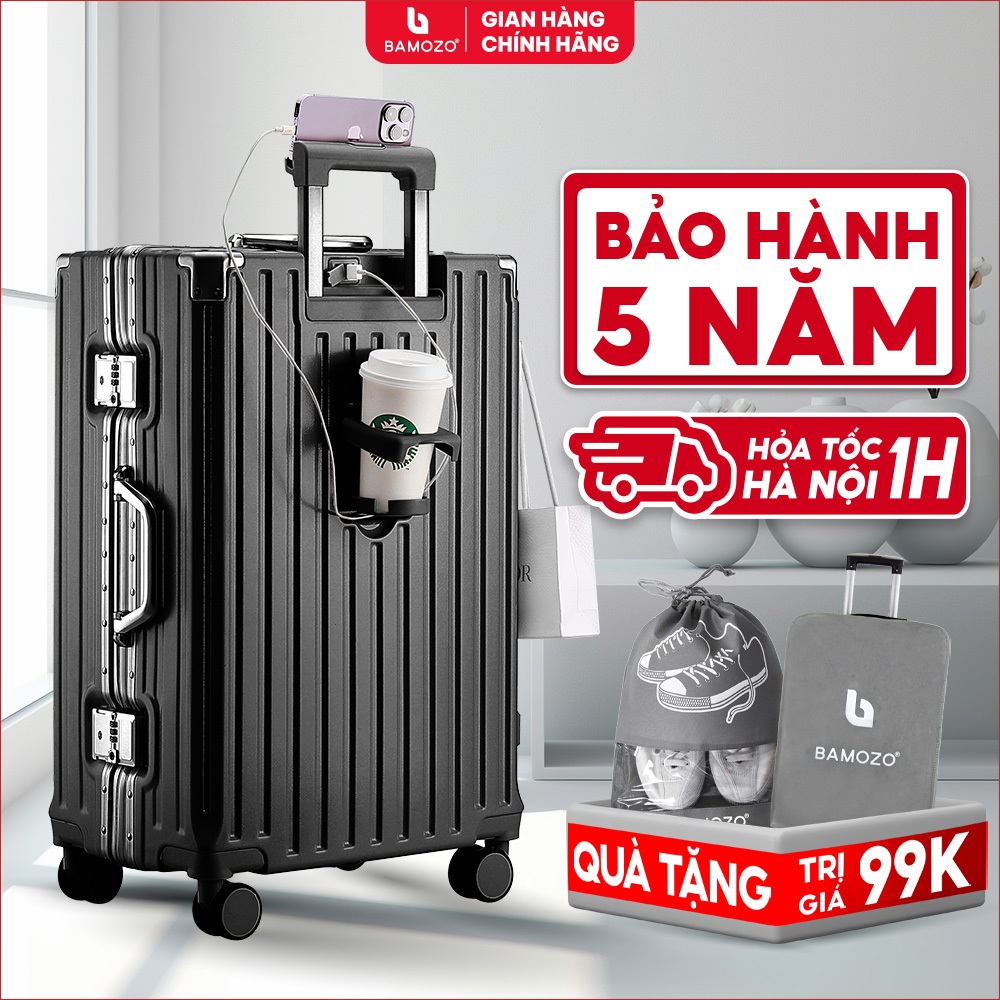 Vali Bamozo Khung Nhôm 9066 Size 20/24/28 Cao Cấp Bịt 4 Góc Chống Va Đập Bảo Hành 5 Năm