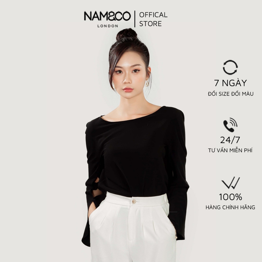 Áo sơ mi dài tay nữ Namandco tay loe có cut out  thanh lịch, cao cấp size S, M, L, XL màu đen, trắng NB0257