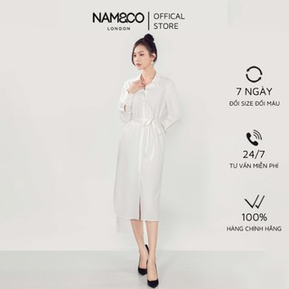 Đầm sơ mi buộc belt nữ Namandco dáng dài xẻ sườn  trẻ trung, cao cấp size S M L XL màu trắng ND0275