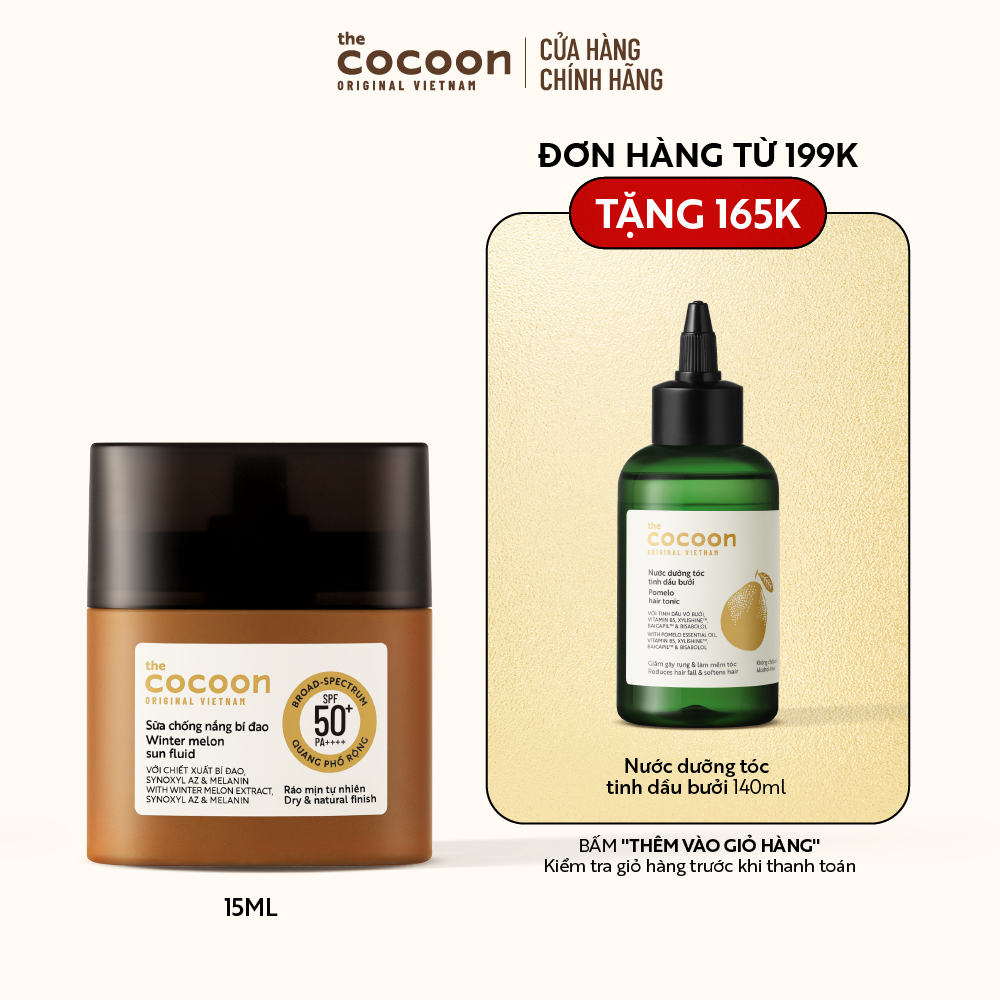 MINI SIZE-Sữa chống nắng bí đao - Ráo mịn tự nhiên SPF 50+, UVA-PF 62.6 Cocooon 15ml