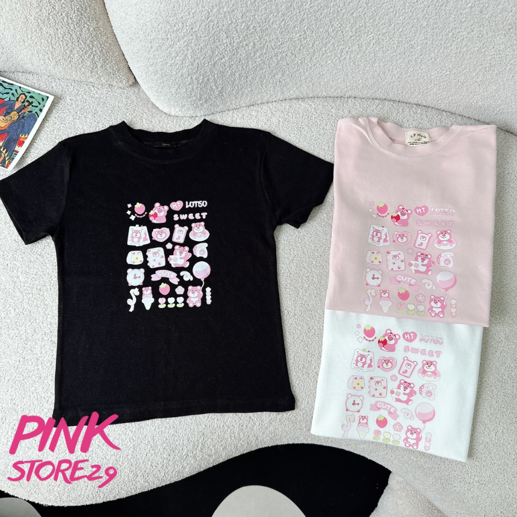 Áo thun Baby Tee PINKSTORE29 in hình icon Gấu Dâu siêu dễ thương A5942