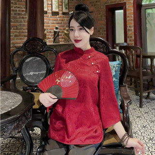 Đồ lam đi chùa, Bộ phật tử pháp phục cổ tàu đính ngọc áo Gấm Tô Châu, quần Lụa Vân cao cấp Pháp Phục Hải Đường