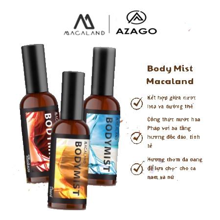 Body Mist xịt thơm toàn thân MACALAND hương thơm nước hoa kết hợp dưỡng ẩm da loại 20ml - MACALAND -