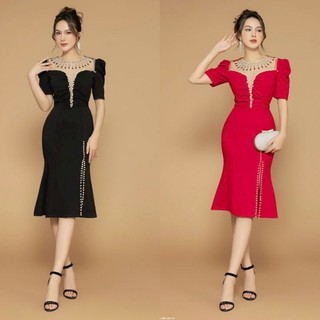 ĐẦM ÔM BODY ĐUÔI CÁ THIẾT KẾ CỔ PHỐI LƯỚI ĐÍNH NGỌC TRA.I CAO CẤP TẶNG HOA TAI