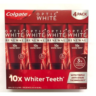 Kem đánh răng siêu trắng COLGATE 116g - Optic White Renewal 10X White Teeth Stain Prevention-Chính hãng của Mỹ