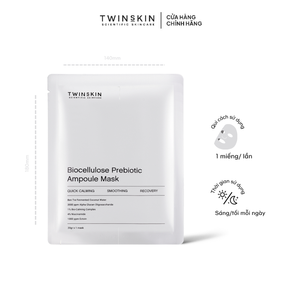Mặt Nạ Sinh Học Phục Hồi, Giảm Viêm, Củng Cố Hệ Vi Sinh Da - Biocellulose Prebiotic Ampoule Mask Twins Skin 20gr