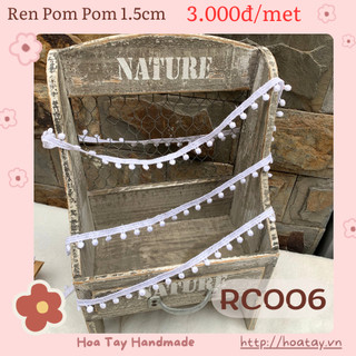 Ruy băng ren pom pom trắng 1.5cm rc006