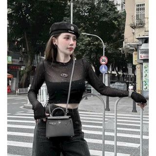Áo thun lưới nhũ cổ 3 phân kèm tag cài cá tính