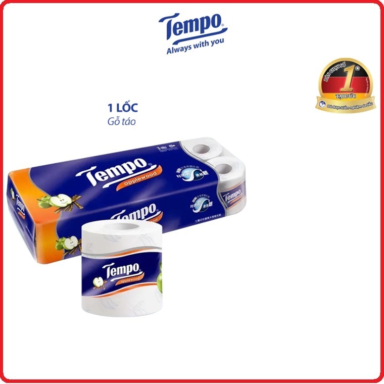 Lốc 10 cuộn giấy vệ sinh cao cấp Tempo Toipa Hương Gỗ Táo - 3 lớp bền dai, an toàn cho da