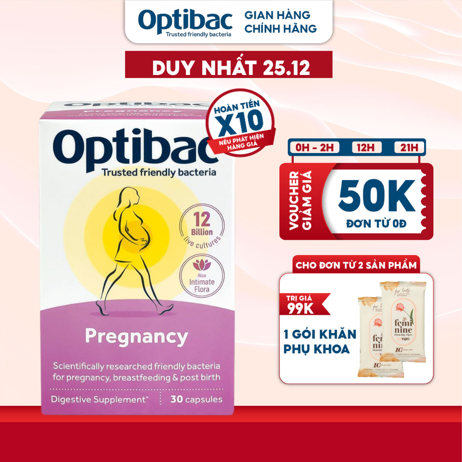 Viên men vi sinh cho mẹ bầu và sau sinh Optibac Pregnancy giúp cân bằng hệ vi sinh đường ruột, âm đạo