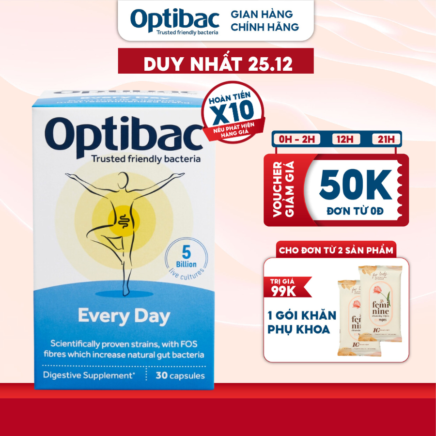 Viên uống men vi sinh Optibac Probiotics Every Day hỗ trợ tiêu hóa, bảo vệ sức khỏe đường ruột