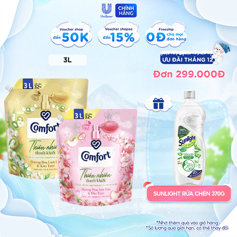 Nước Xả Vải Comfort Thiên Nhiên Thanh Khiết Túi 3.0L