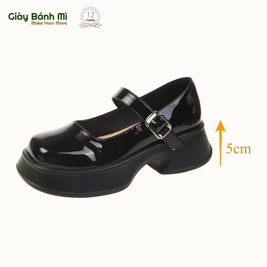 Giày Mary Janes quai cài đế 5cm da bóng G1805, Giày Oxford quai dán đế cao 5cm G1978 - Shop Giày Bánh Mì