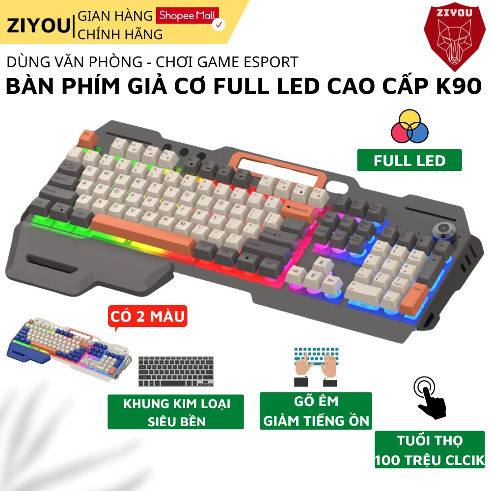 Bàn Phím Gaming Esport Giả Cơ LED Ziyou K90, Phím Gõ Êm, Tuổi Thọ 100 Triệu Click Dành Cho Máy tính,Game Thủ,Văn Phòng