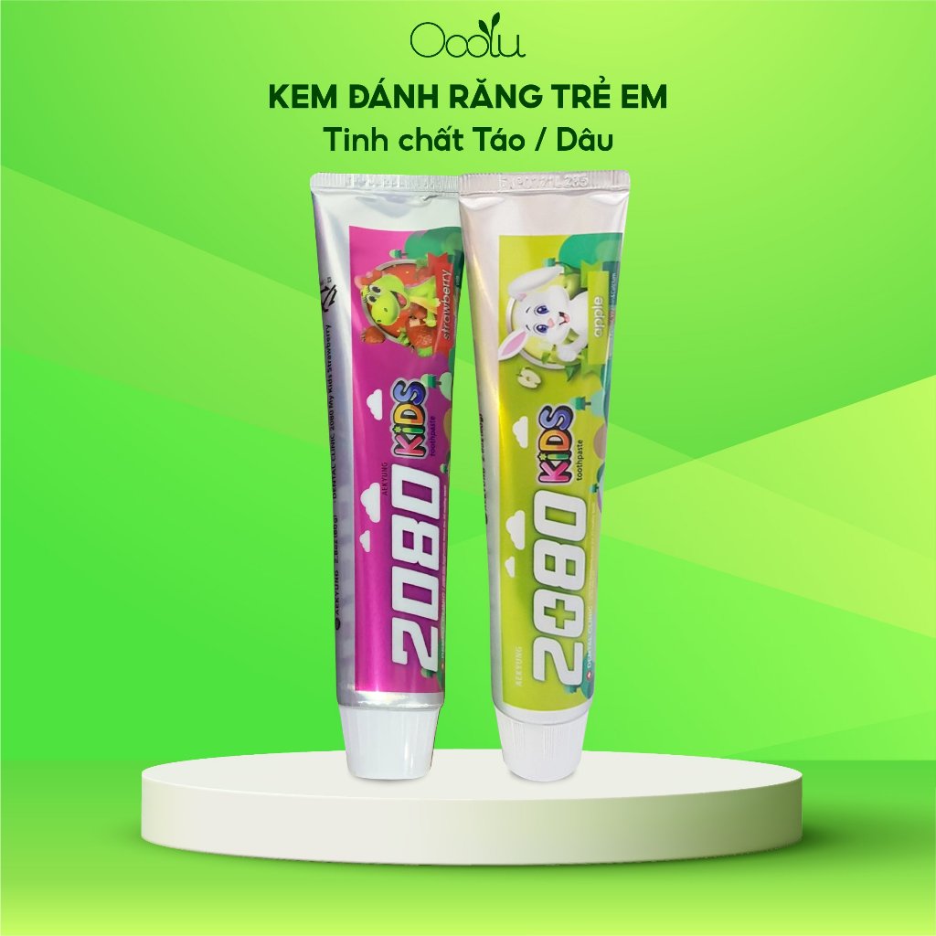 Kem đánh răng trẻ em 2080 Kids Toothpaste Hàn Quốc ngừa sâu răng tinh chất dâu /Tinh chất táo 80g