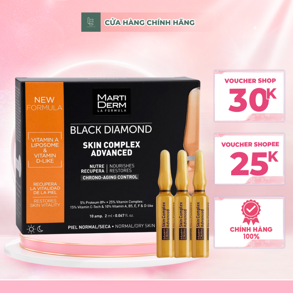 Tinh chất MartiDerm Black Diamond Skin Complex Advanced 30 ống x 2ml trẻ hóa da, làm sáng và đều màu da