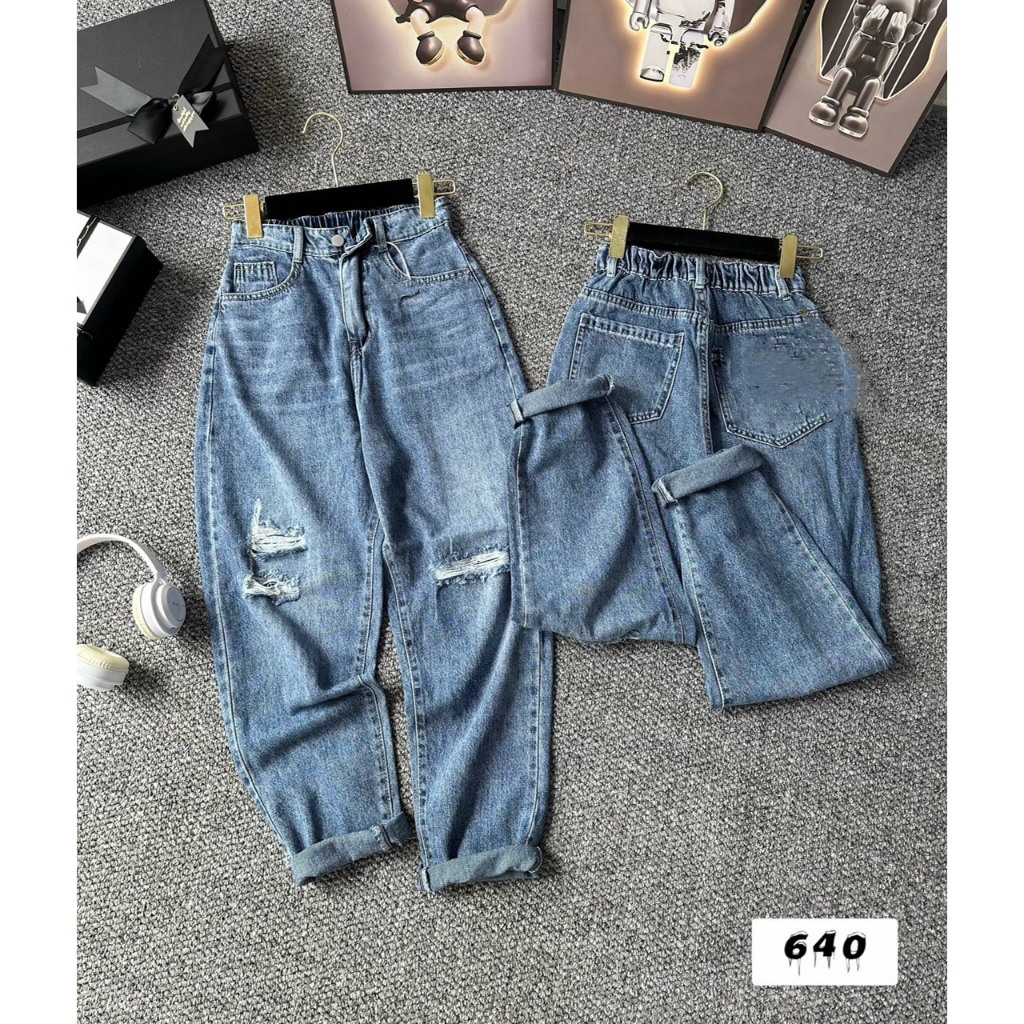 Quần Jeans Baggy RÁCH siêu xinh cạp cao tôn dáng