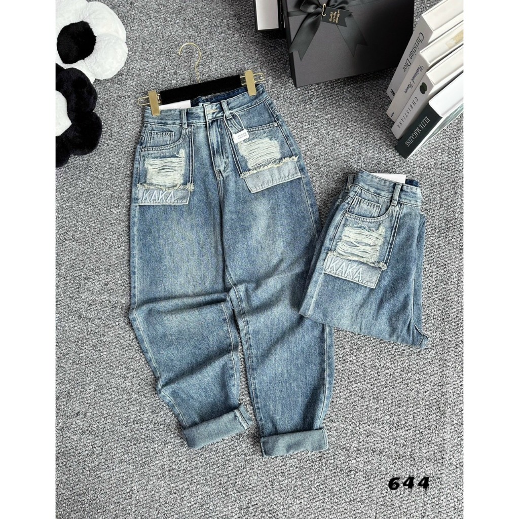Quần Jeans Baggy RÁCH siêu xinh cạp cao tôn dáng