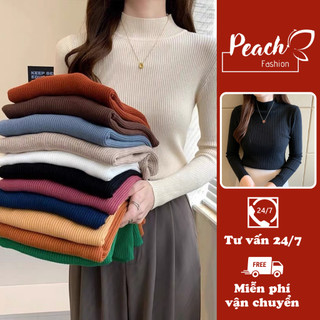 Áo len cổ 3 phân dáng basic dễ phối đồ, Áo len nữ chất len dày ấm không xù vải