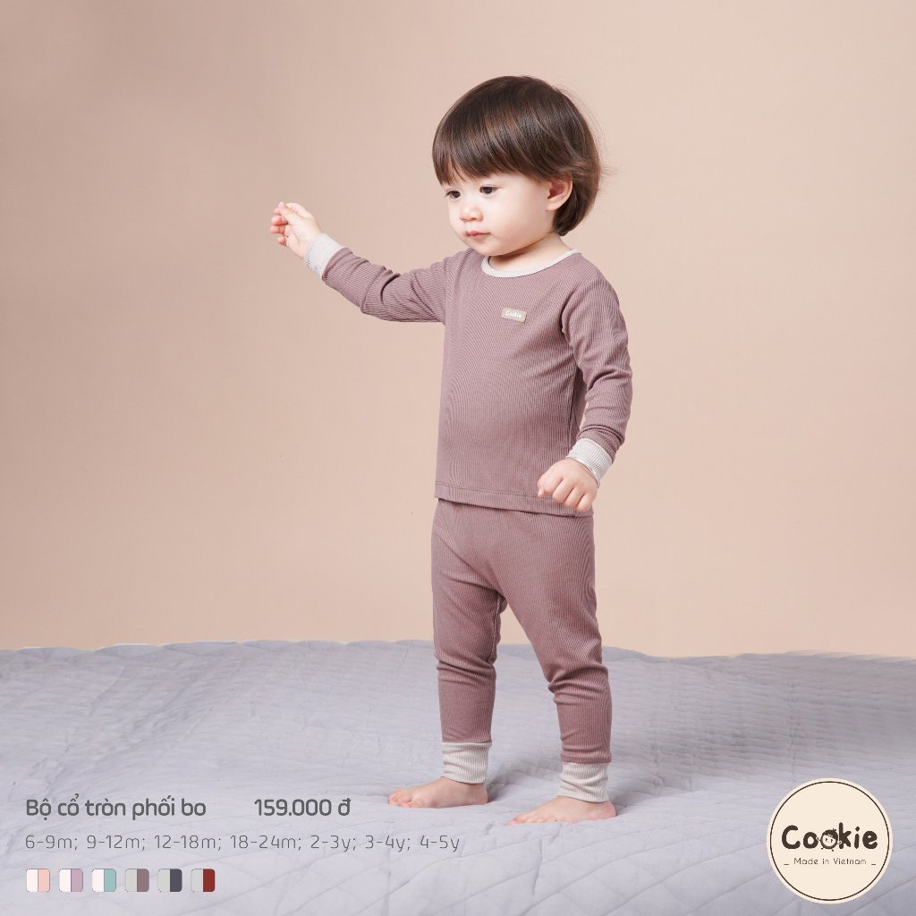 Bộ cổ tròn dài tay phối bo cho bé size từ 6-9m đến 4-5y