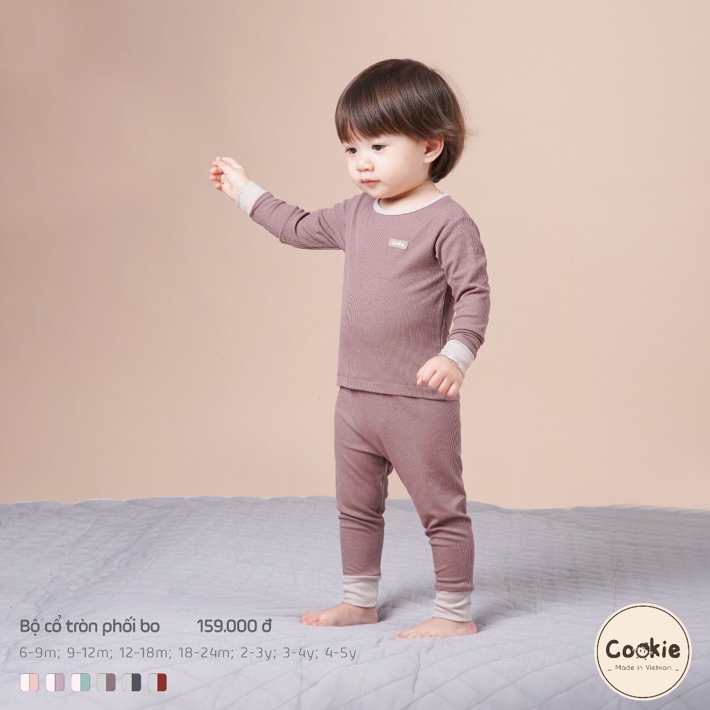 [COOKIE ] Bộ cổ tròn dài tay phối bo cho bé size từ 6-9m đến 4-5y