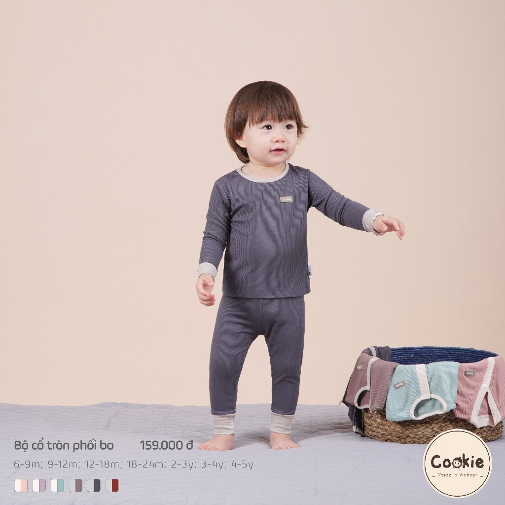 [COOKIE ] Bộ cổ tròn dài tay phối bo cho bé size từ 6-9m đến 4-5y