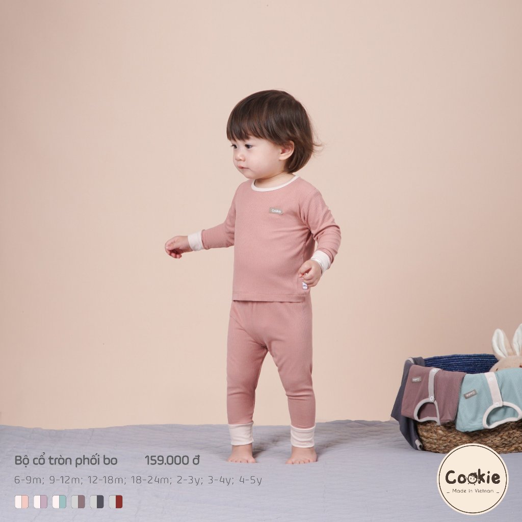 [COOKIE ] Bộ cổ tròn dài tay phối bo cho bé size từ 6-9m đến 4-5y