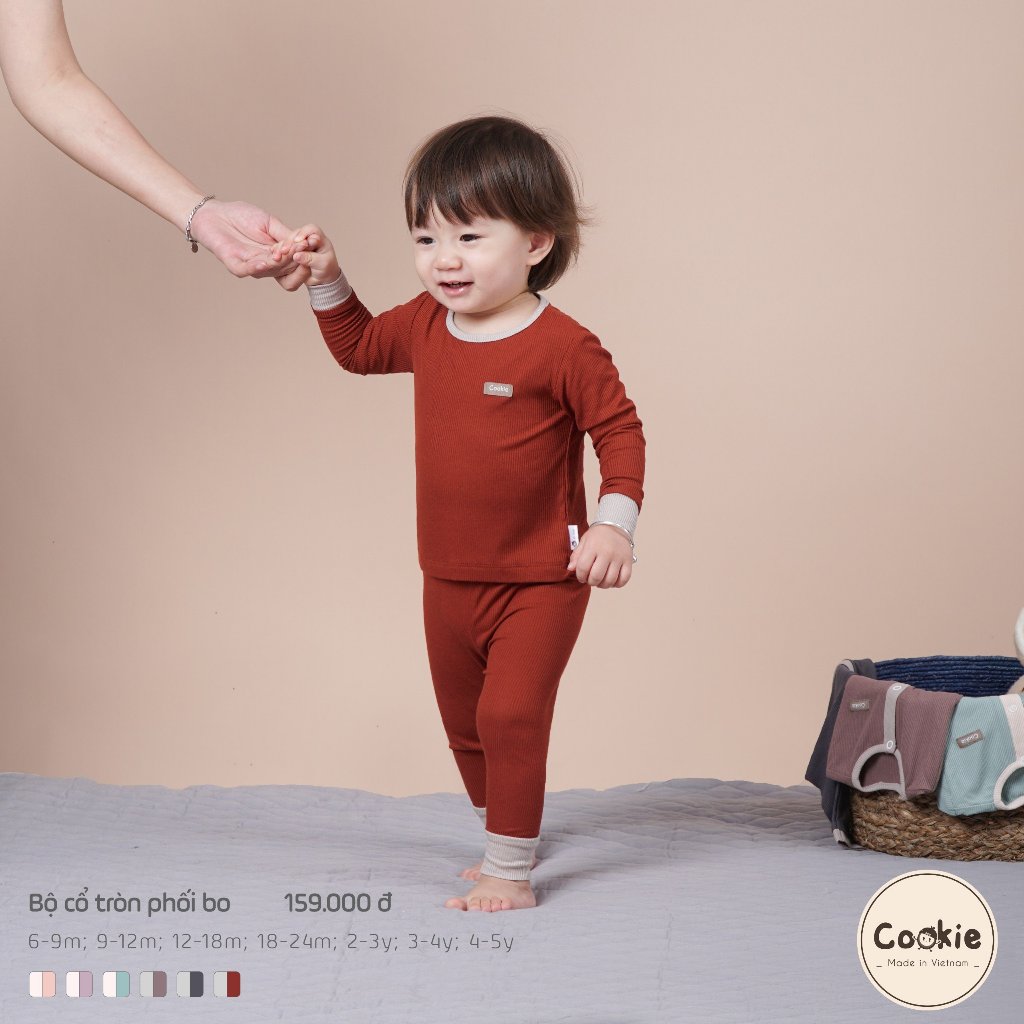 [COOKIE ] Bộ cổ tròn dài tay phối bo cho bé size từ 6-9m đến 4-5y