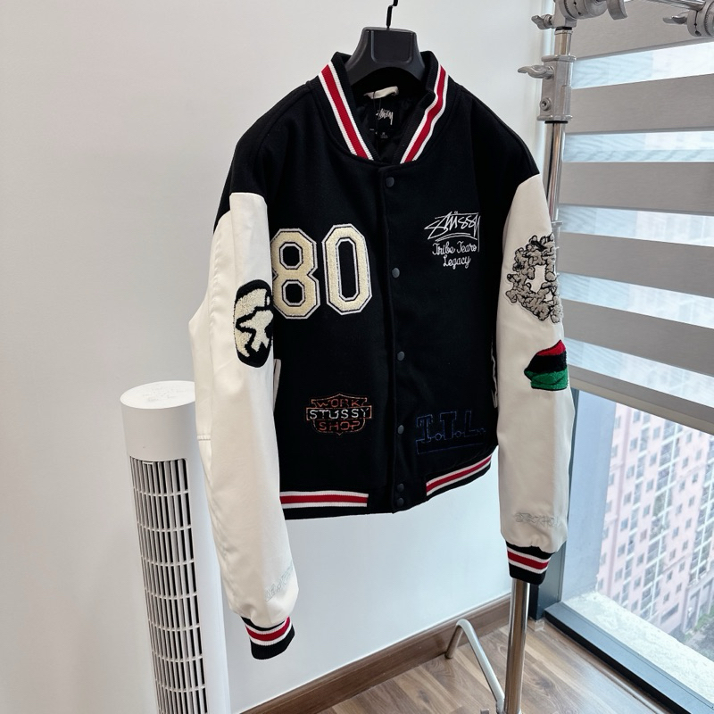 ⚡️ - Áo Khoác Stussy x Denim Tears X Our Legacy TTL Varsity Jacket Logo Thêu, Áo bomber jacket Stussy