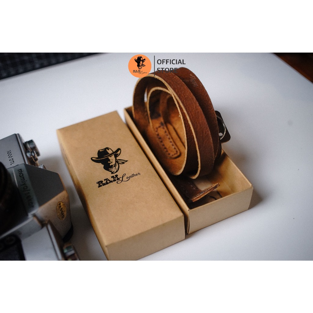 Dây máy ảnh da bò thật cho Sony, Fujifilm, Canon, Nikon - RAM Leather A6 mộc