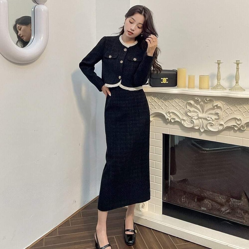 Set dạ gồm áo và chân váy midi ❤️