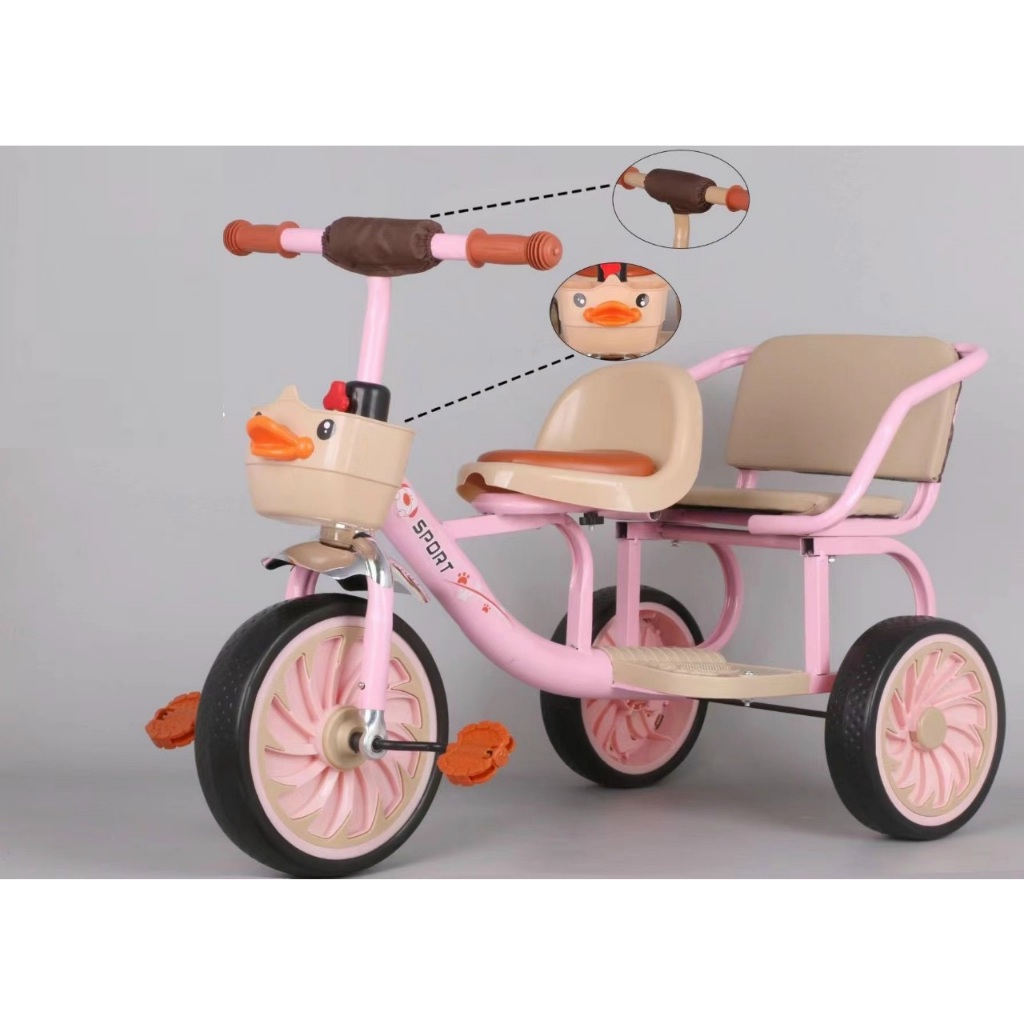  Xe đạp 3 bánh xe xích lô 2 chỗ ngồi cho bé lót da có giỏ đồ cho bé siêu xinh 