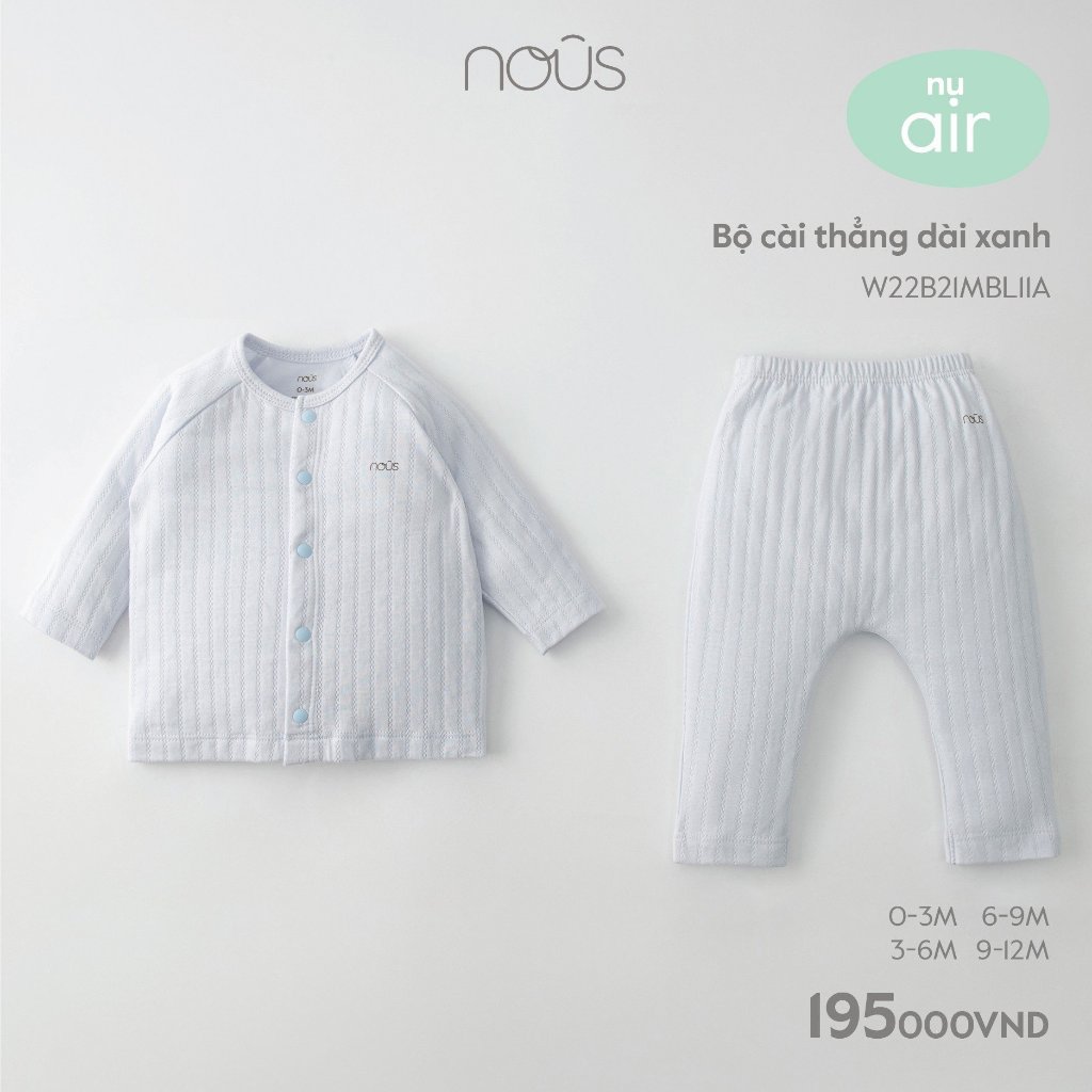 Bộ cài thẳng dài Nous xanh lam và hồng cho bé (size 0-12 tháng)