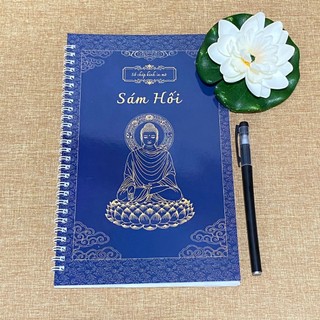 Tặng 1 bút chép _ vở chép kinh sám hối hồng danh bìa xanh