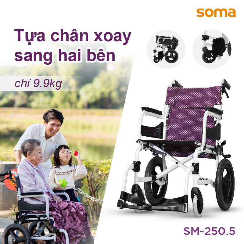 [Chính Hãng KARMA] Xe Lăn SOMA 215 Gọn Nhẹ Chỉ 9.9KG Có Thiết Kế Hỗ Trợ Sang Xe An Toàn