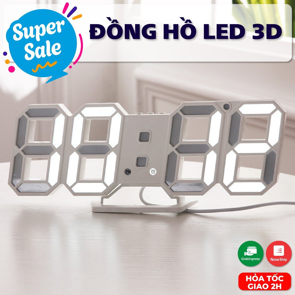 Đồng hồ LED treo tường 3D phong cách Hàn Quốc, Đồng hồ thông minh kèm đèn led để bàn