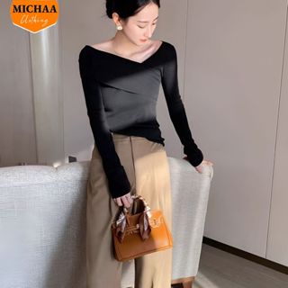 Áo Thun Tay Dài Trễ Vai Chéo Một Bên, Áo Thun Kiểu Tôn Dáng Thời Trang MICHAA ADD37