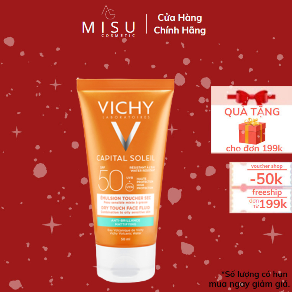 Kem Chống Nắng Không Gây Nhờn Rít Không Màu Capital Idéal Soleil Mattifying Dry Touch Face Fluid Vichy 50ML