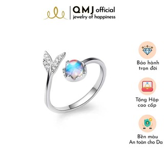 Nhẫn bạc nữ đẹp Nàng Tiên Cá nạm đá moonstone nhân tạo lấp lánh QMJ - Q358