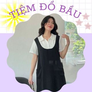 Đầm bầu công sở v224 dáng babydoll thiết kế cổ trắng sơ mi