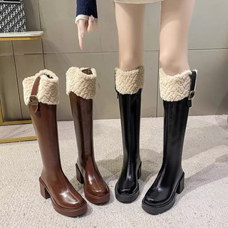 Bốt đùi cổ V da mềm đế to 7cm