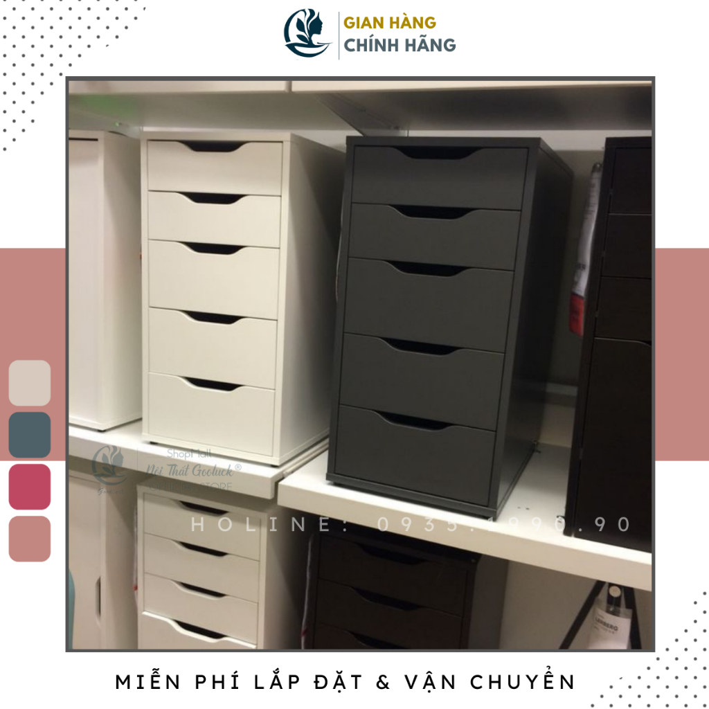 Tủ 4 ngăn kéo ikea Goodluck đã lắp ráp làm tủ kéo dưới bàn cho bàn làm việc thiết kế ikea GLTI501
