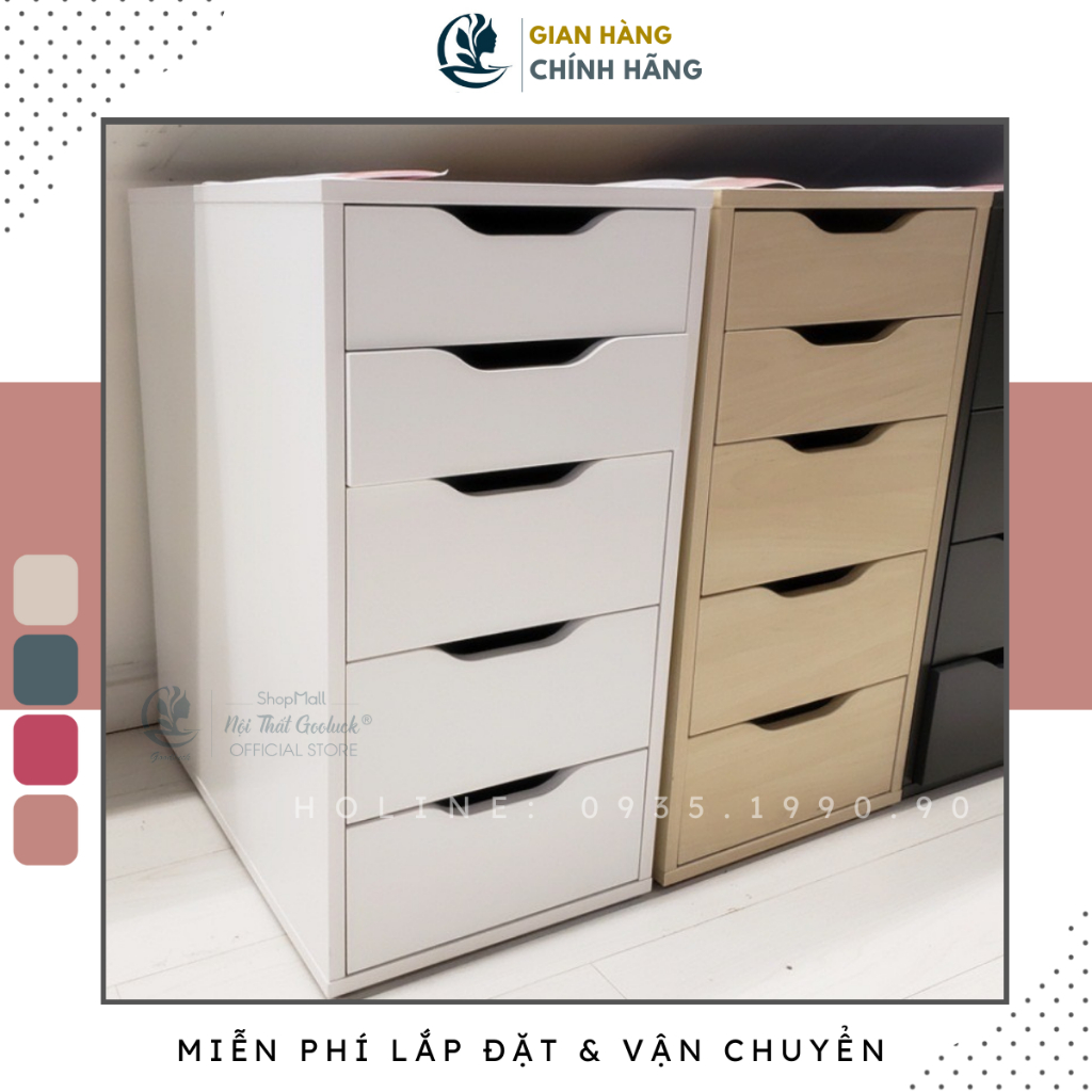 Tủ 4 ngăn kéo ikea Goodluck đã lắp ráp làm tủ kéo dưới bàn cho bàn làm việc thiết kế ikea GLTI501