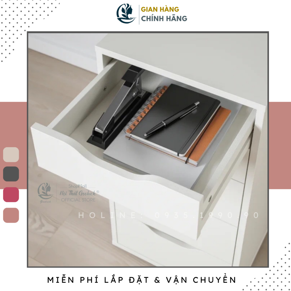 Tủ 4 ngăn kéo ikea Goodluck đã lắp ráp làm tủ kéo dưới bàn cho bàn làm việc thiết kế ikea GLTI501