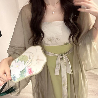 Set đầm cổ trang đầm quây áo choàng hồng xanh lá