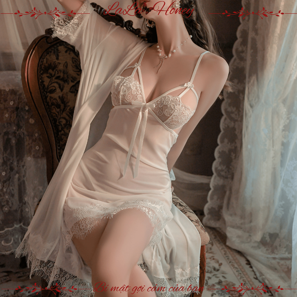 Váy Ngủ Có Kèm Áo Choàng Ren Xuyên Thấu Sexy Gợi Cảm, Đầm Ngủ Có Kèm Áo Choàng Quyến Rũ - LALA HONEY | BigBuy360 - bigbuy360.vn