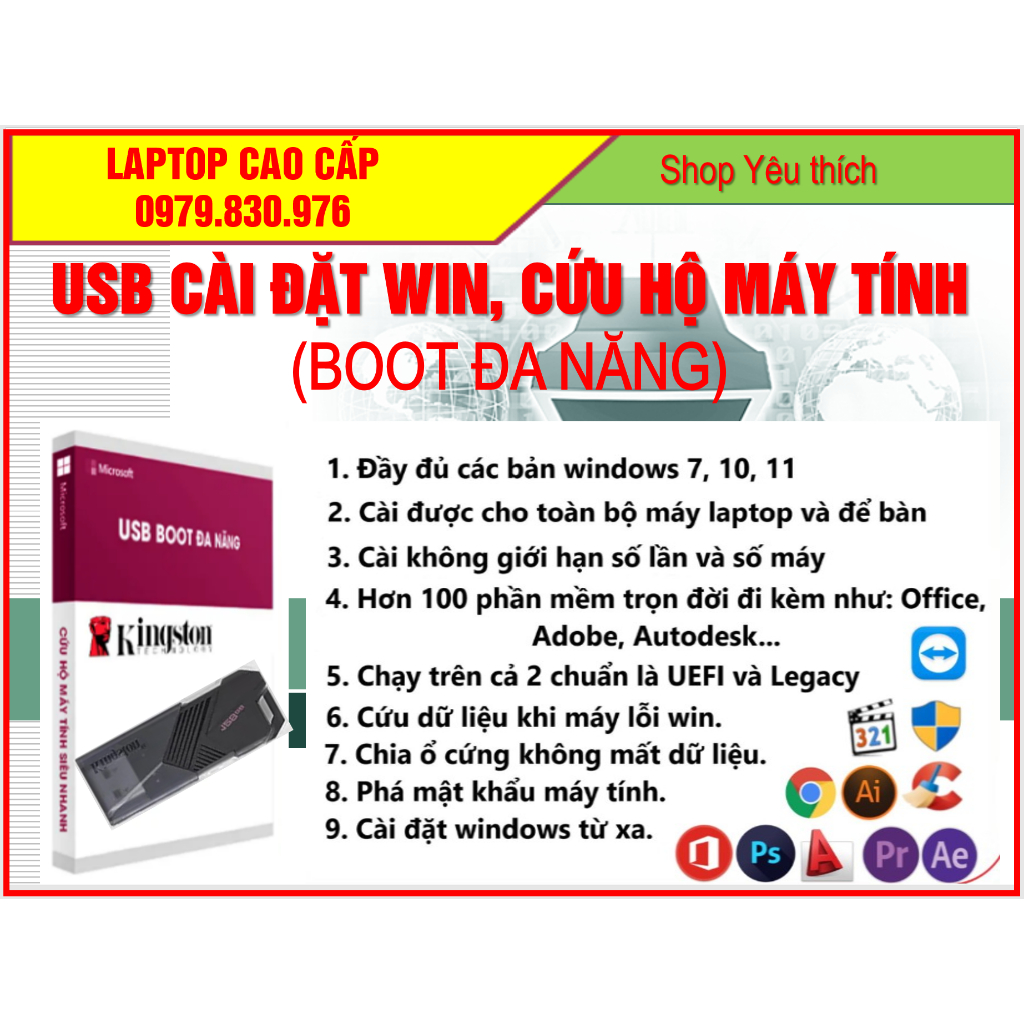 USB cài đăt Win7 -10-11 [64GB, 128GB], chuẩn kết nối 3.2 gen 1, dễ sử dụng, chỉ cần Next là xong