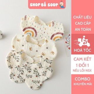 Yếm tròn xoay cho bé gái bé trai 360 độ chất liệu MUSLIN, 6 lớp cotton cao cấp an toàn cho da