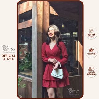 Đầm dự tiệc tay dài sang trọng She, váy đi biển hoa nhí, đầm voan hoa tôn dáng SDX127